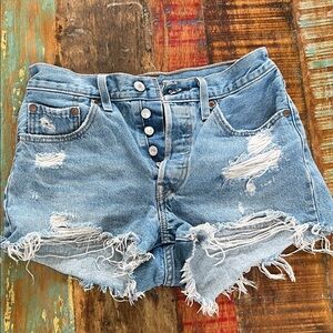 Levi's Blue Distressed Jean Shorts. 501.